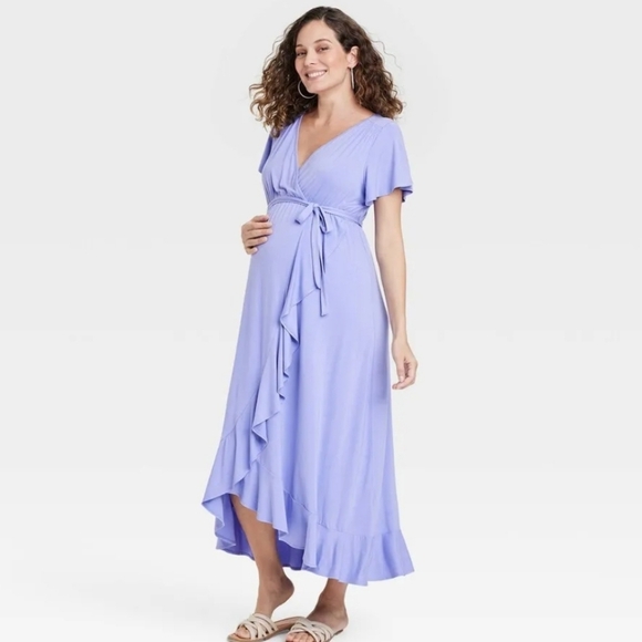 Isabel Maternity Lavender Flutter Short Sleeve Maxi Empire Waist Dress X… - Picture 1 of 6